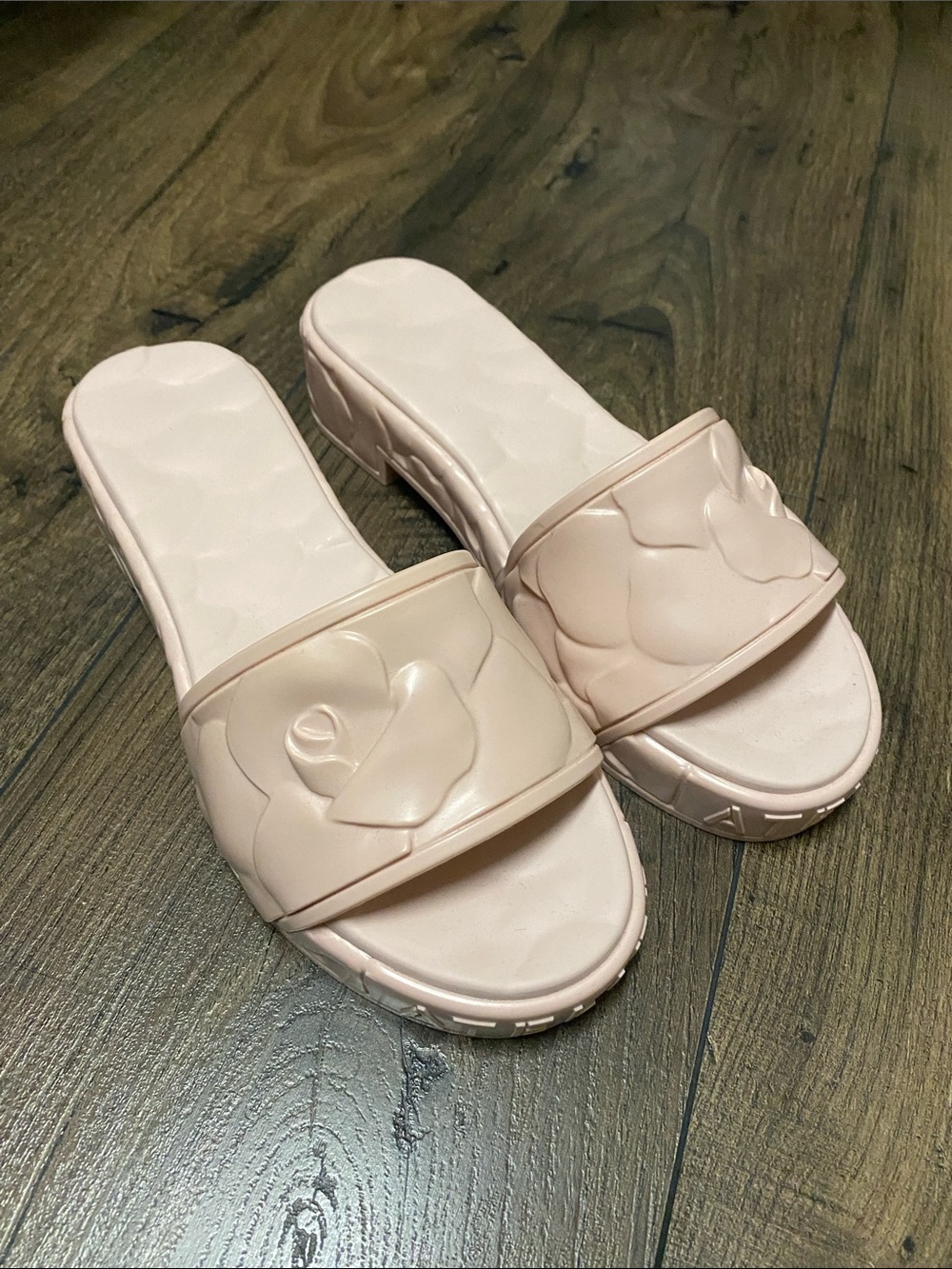 Valentino Garavani Blush Pink Camellia Slide Sandals